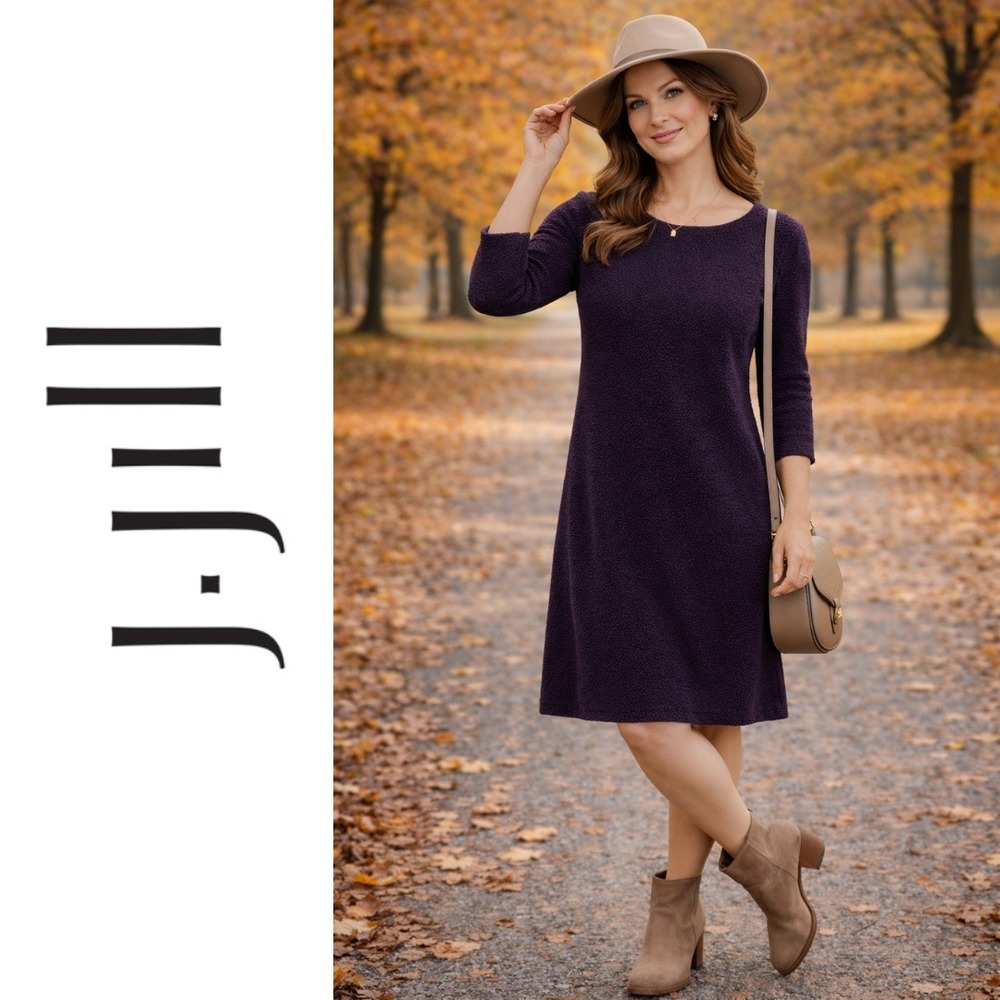 J. Jill, Silk‎ Blend Knit Dress Speckled 3/4 Sleeve Purple Size Large